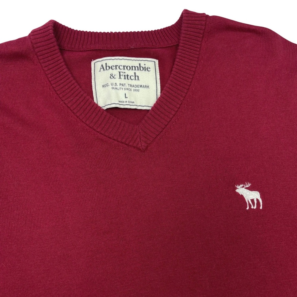 Y2K Men's Abercrombie & Fitch Moose Embroidered Sweater Dark Red Sz‎ L VTG A&F